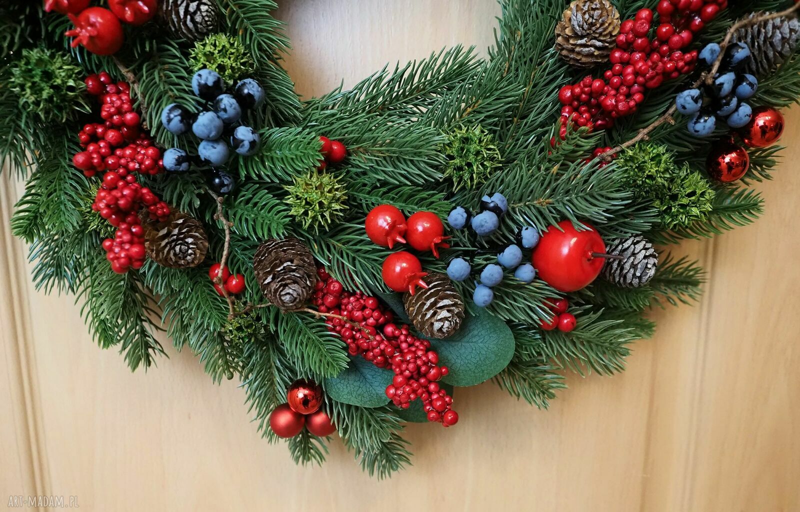 Wianek świąteczny 4 - ręcznie pleciony na drzwi, ścianę i świąteczny stół (ok. 55 cm)