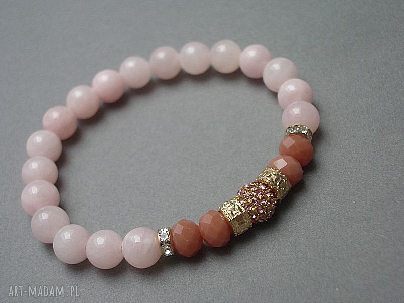 Wianek Sweet Pink vol. 2 bransoletka z jadeitu ręcznie robiona 16 17 cm