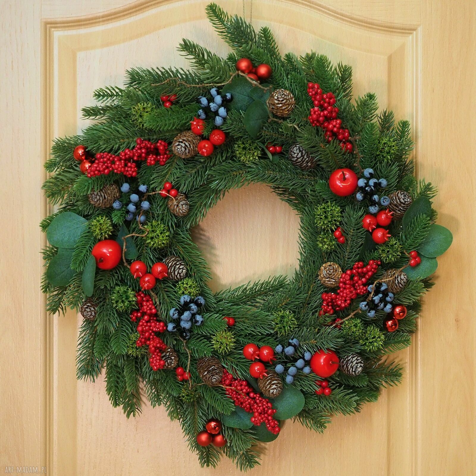 Wianek świąteczny 4 - ręcznie pleciony na drzwi, ścianę i świąteczny stół ok. 55 cm