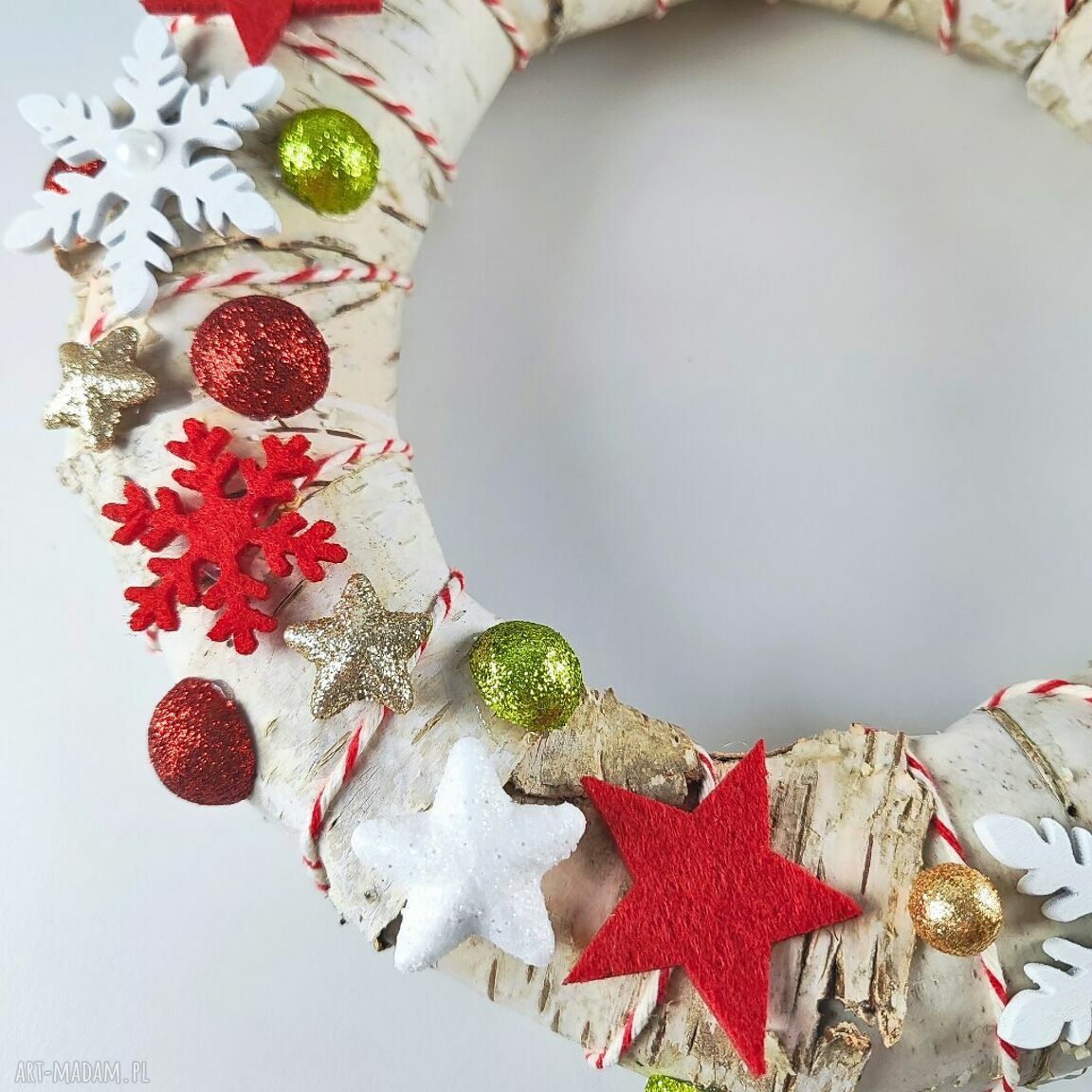 Świąteczny wianek z kory brzozy - na drzwi lub stół (ok. 25 cm)