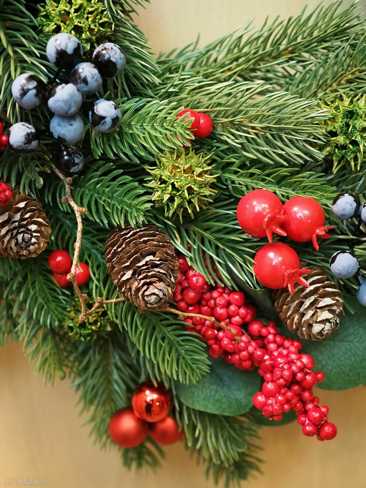 Wianek świąteczny 4 - ręcznie pleciony na drzwi, ścianę i świąteczny stół (ok. 55 cm)