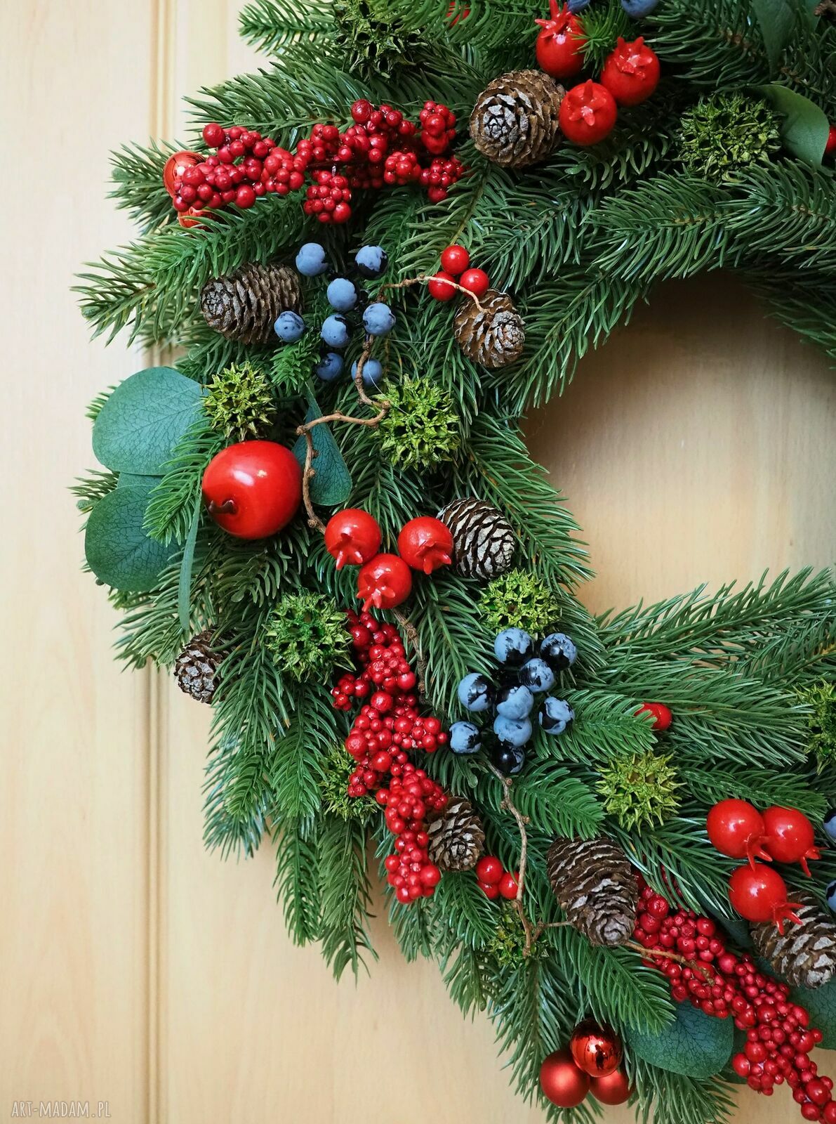 Wianek świąteczny 4 - ręcznie pleciony na drzwi, ścianę i świąteczny stół (ok. 55 cm)