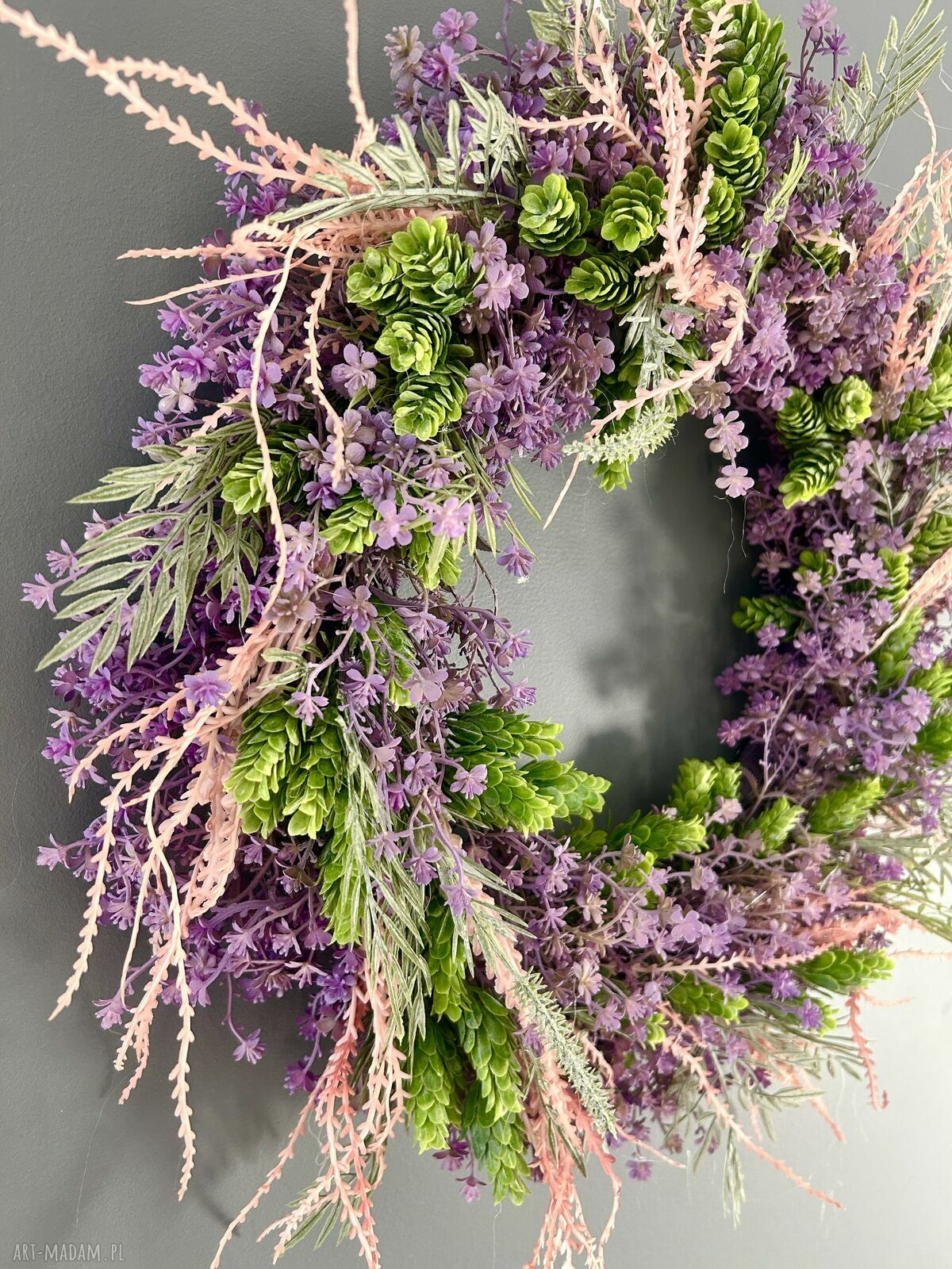 Fioletowe orzeźwienie - boho wianek na drzwi ok. 45 cm