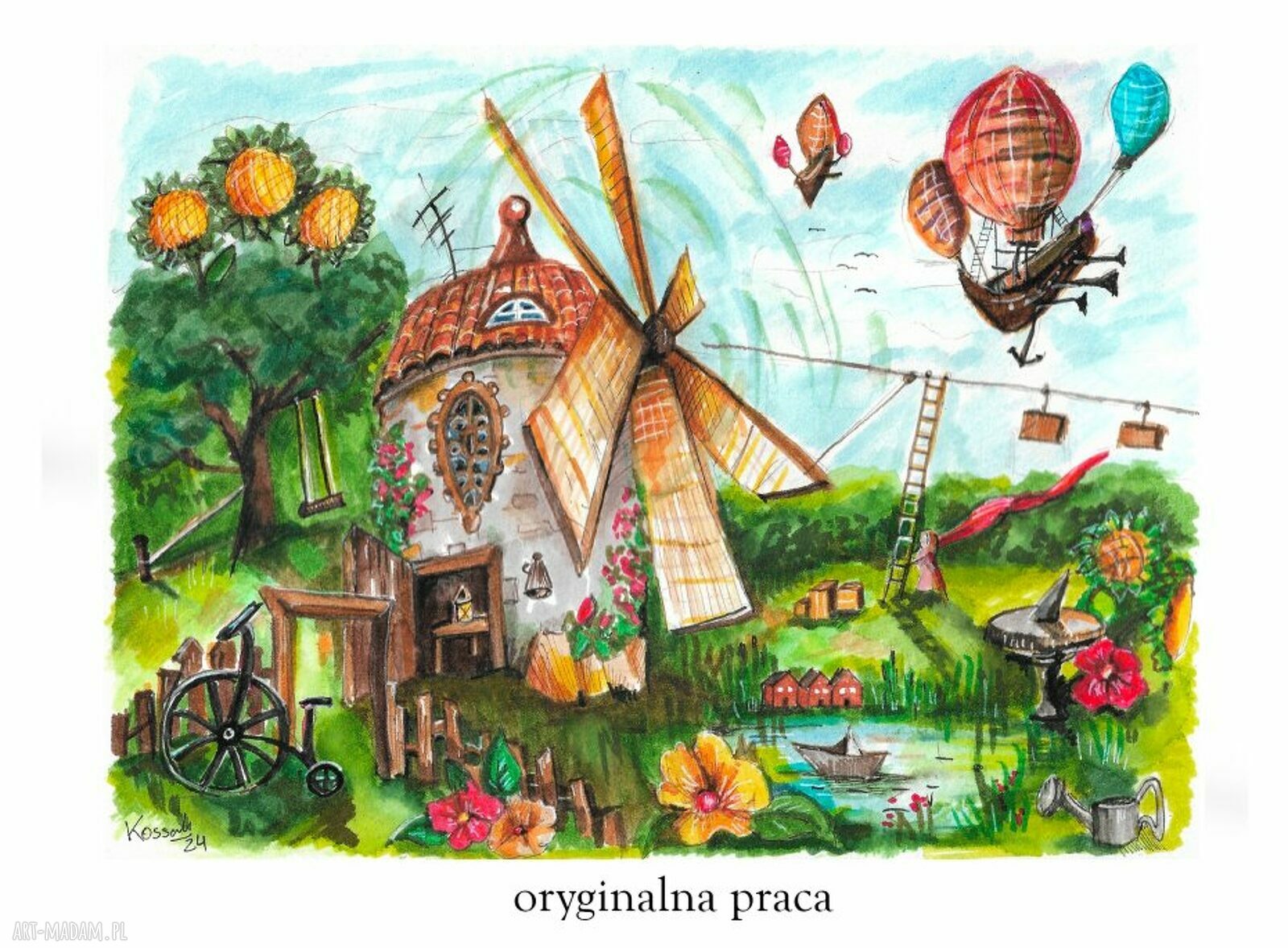 Wiatrak - Cykl Sny - plakat A4 do pokoju dziecięcego