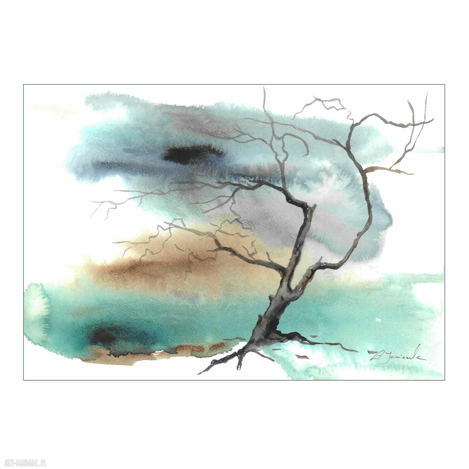 „Wichura” - oryginalna akwarela 21x30 cm z motywem drzewa