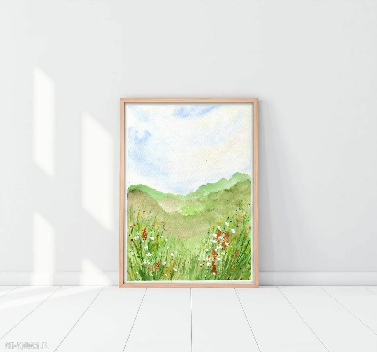 Plakat 50x70cm „Widok” - akwarela maków w zieleni i turkusie