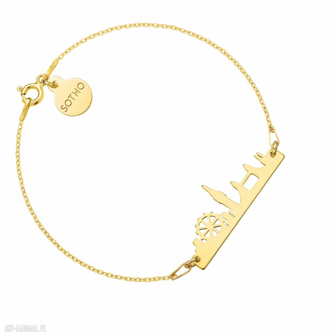 Złota bransoletka Londyn z zawieszką miasta i logo - srebro 925 pozłacane 24k