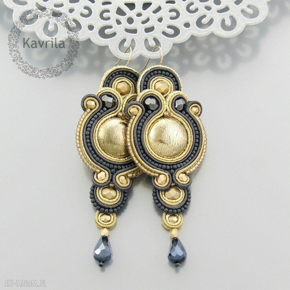 kolczyki soutache glamour gold Handmade
