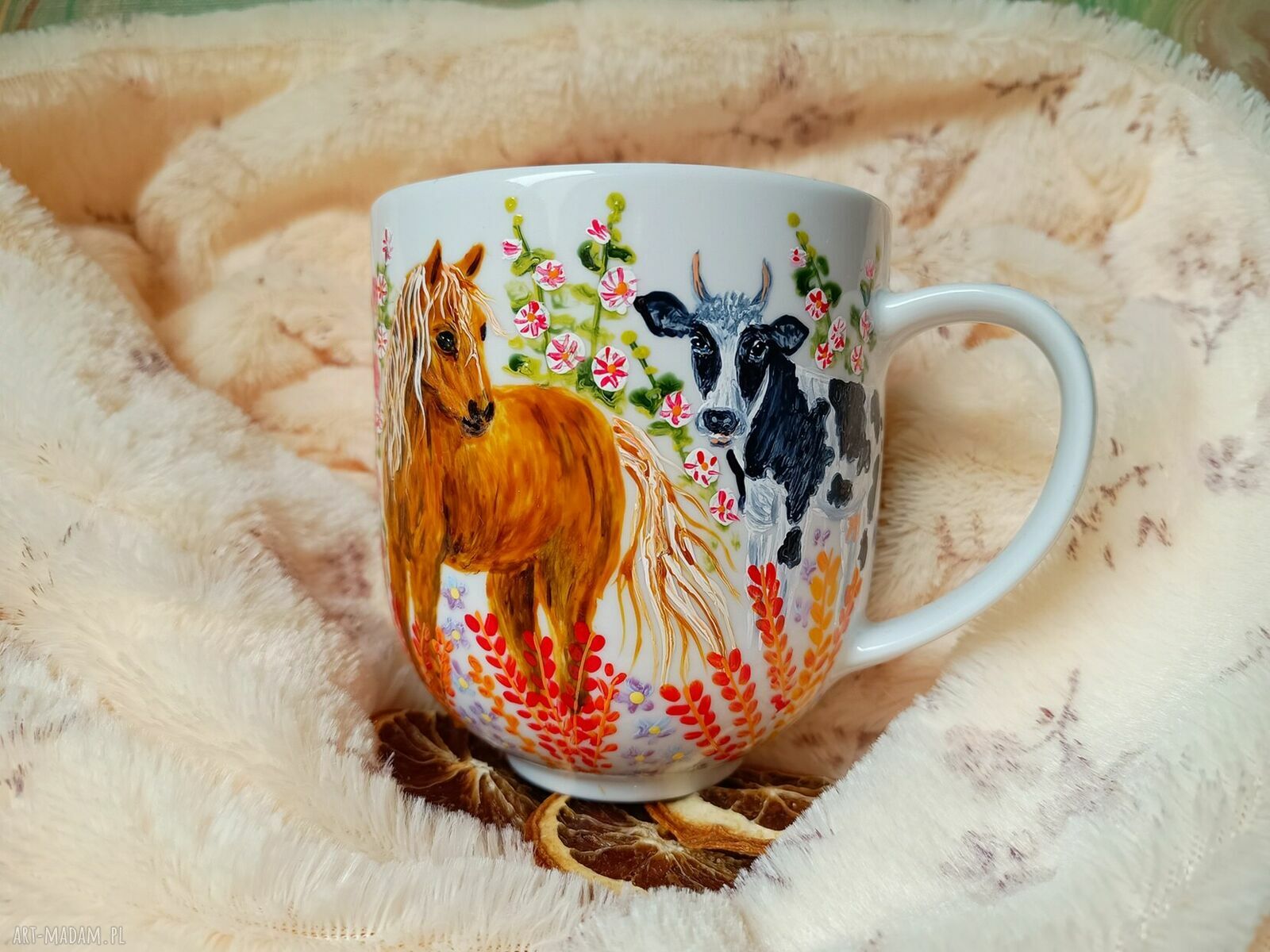 Wiejskie klimaty - ręcznie malowany kubek porcelanowy 550 ml