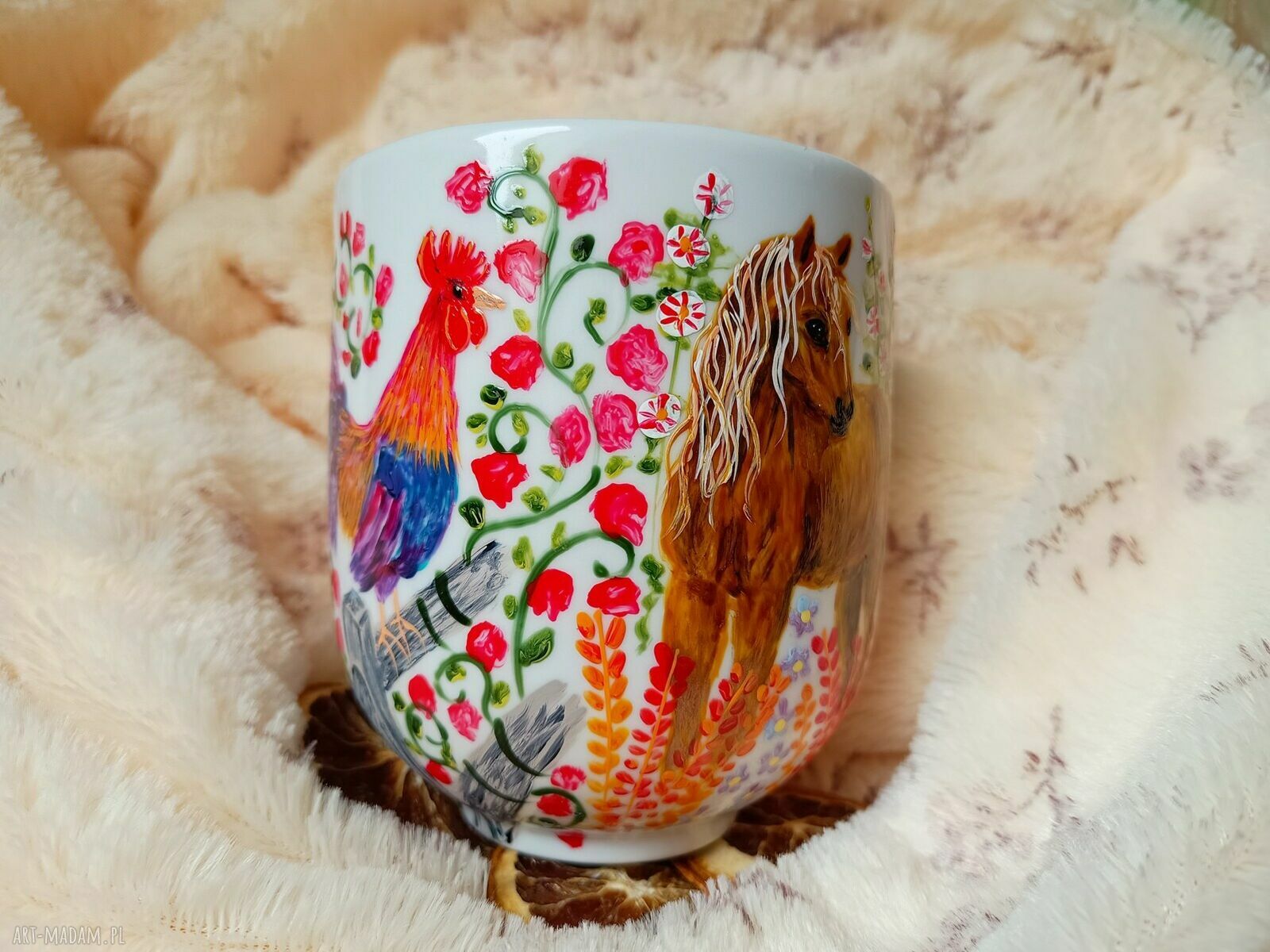 Wiejskie klimaty - ręcznie malowany kubek porcelanowy 550 ml