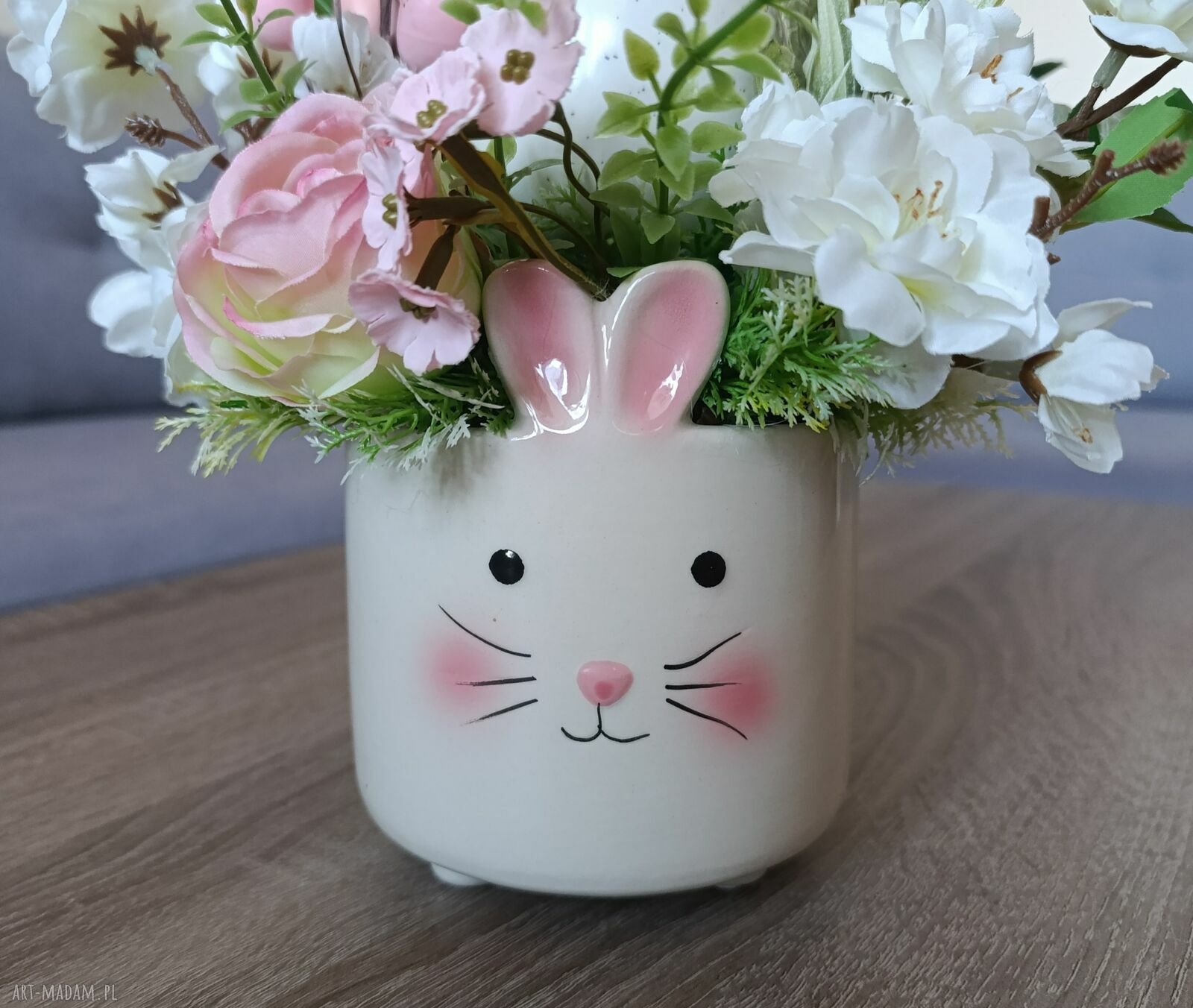 Stroik wielkanocny z ceramicznym zajączkiem - dekoracja do wnętrz
