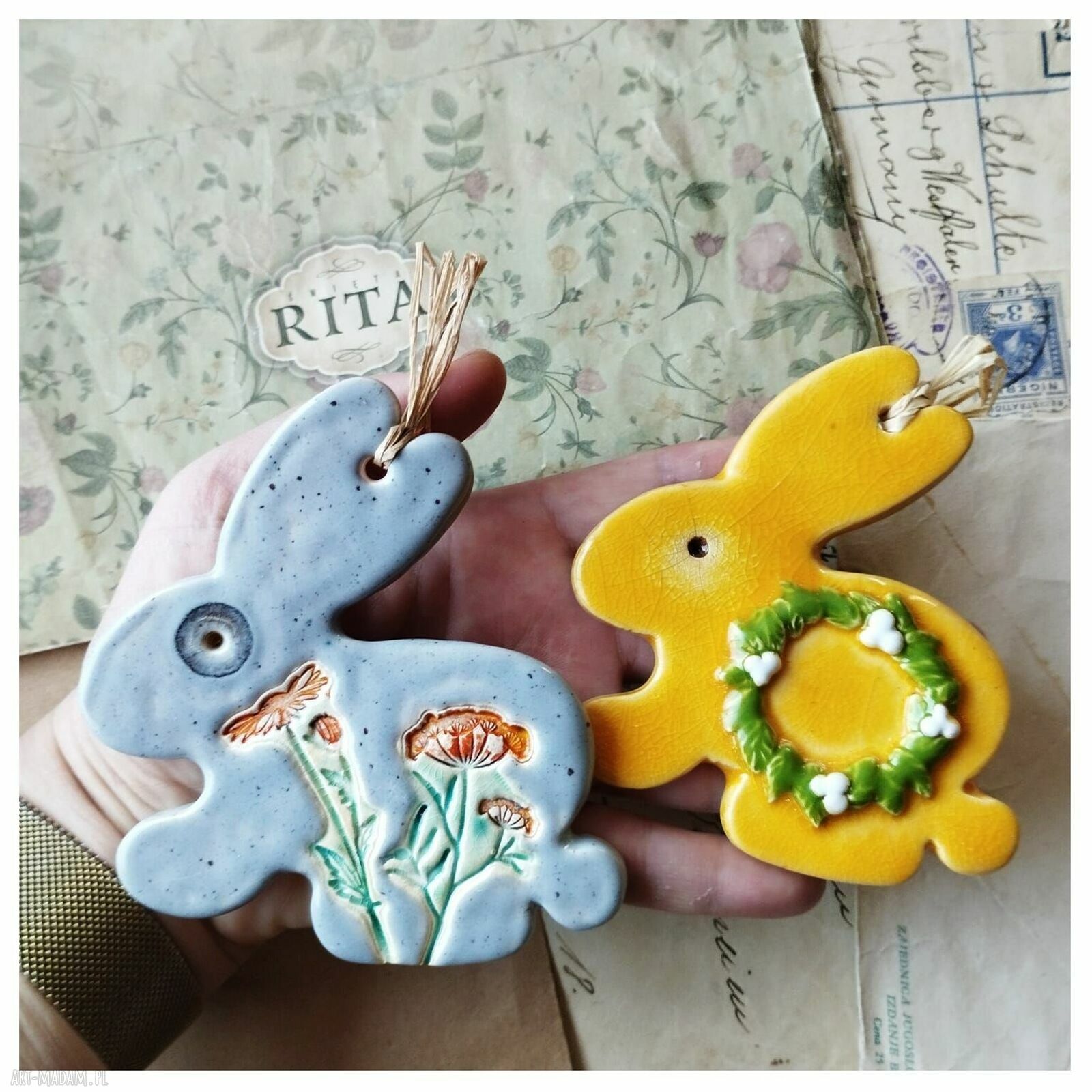 Wielkanocne zajączki - ceramiczne zawieszki zestaw 2 szt.
