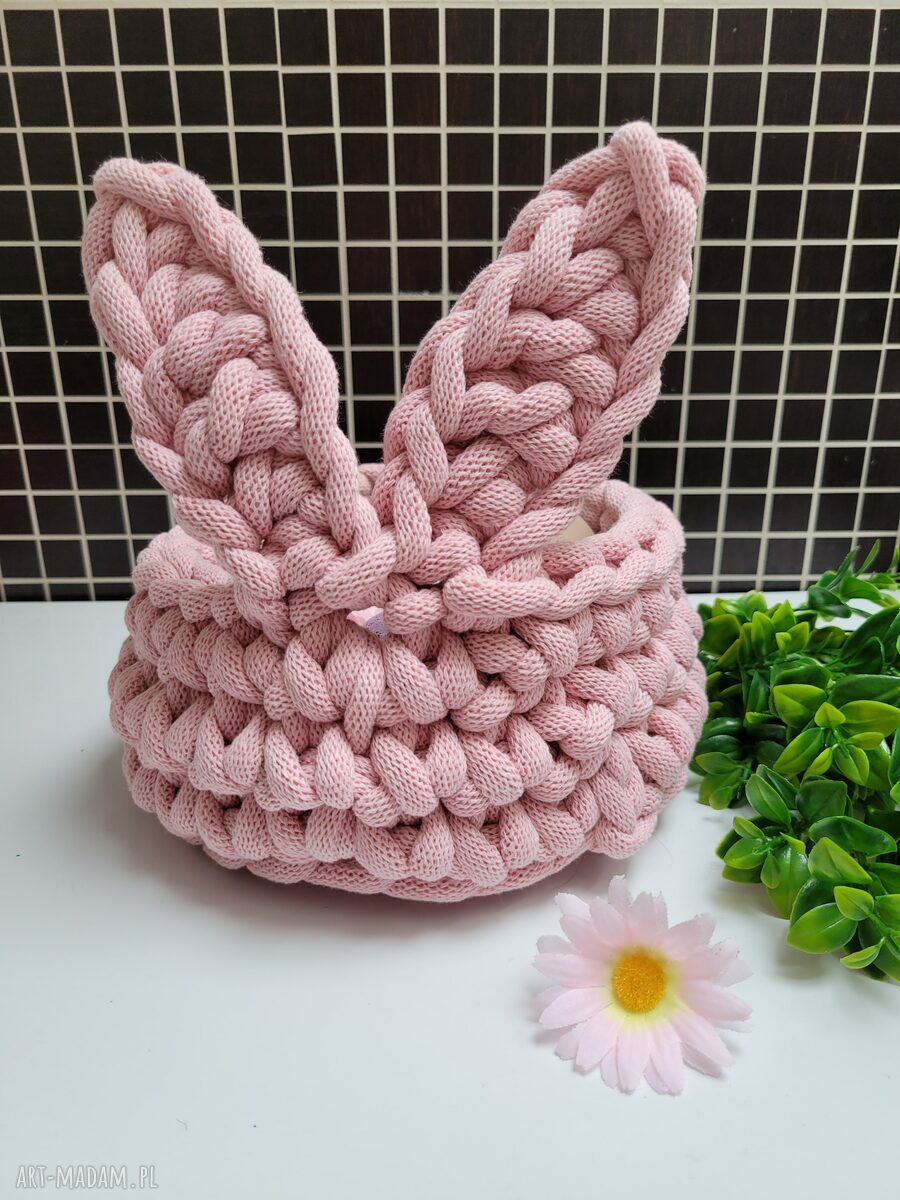Koszyk wielkanocny „The Easter Bunny” z uszami - jasny róż (na jajka)