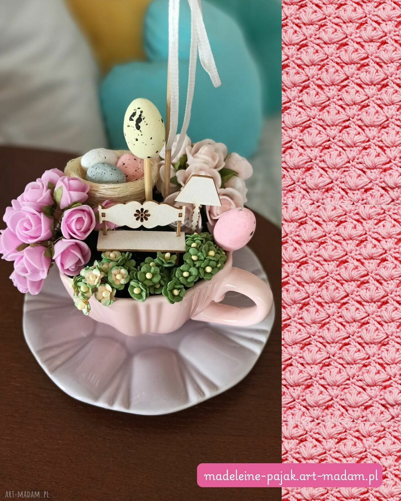 Wielkanocny mikroświat w filiżance - pastelowy róż i cottagecore