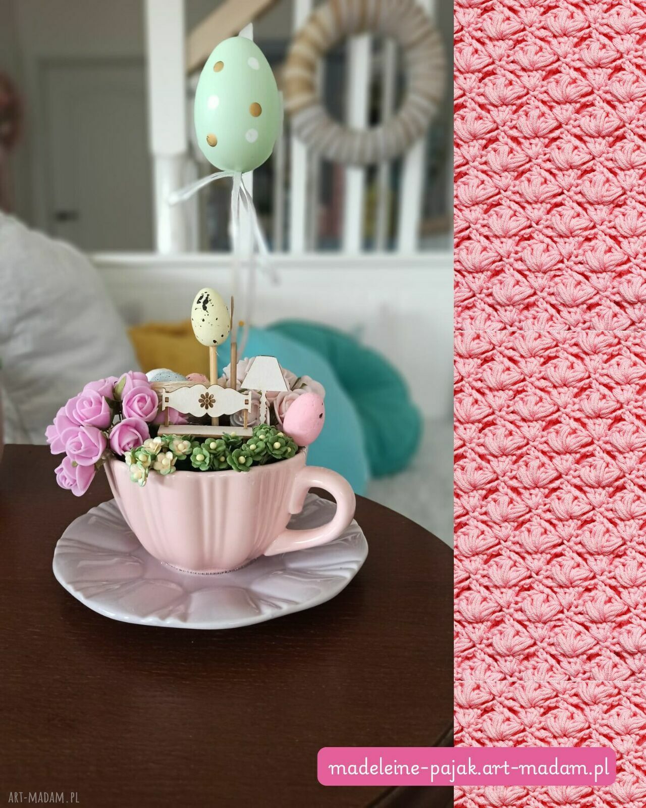 Wielkanocny mikroświat w filiżance - pastelowy róż i cottagecore