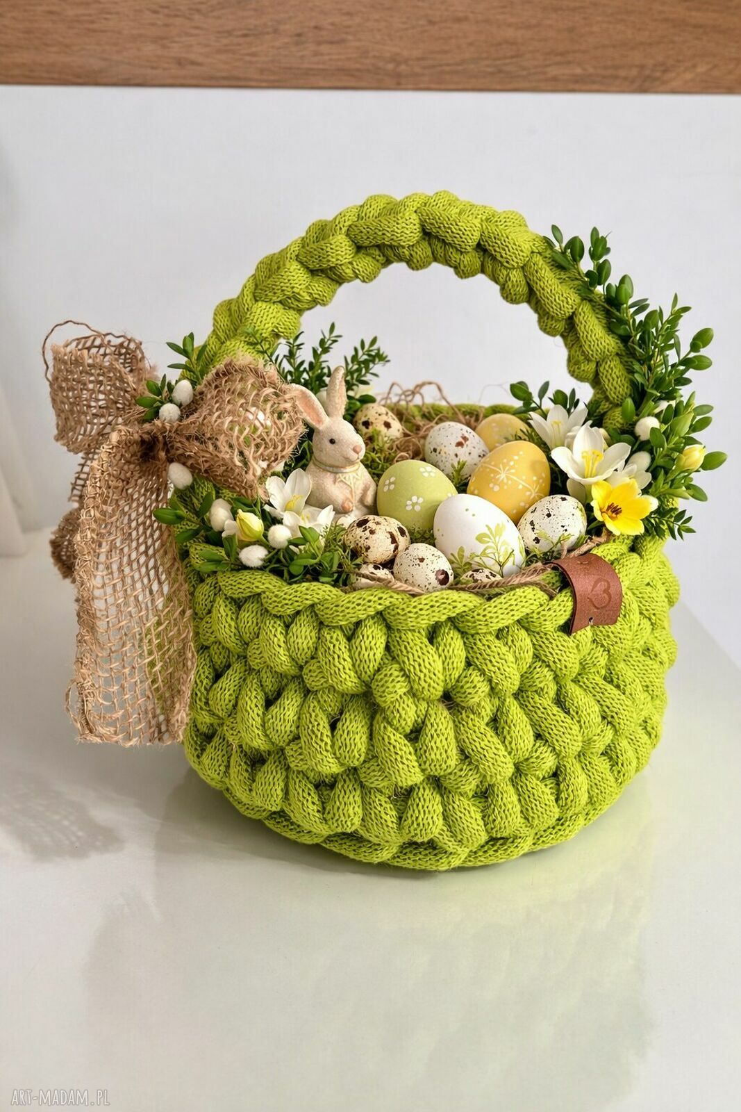 Koszyk wielkanocny ręcznie tkany z sznurka bawełnianego z rączką (18-20 cm)