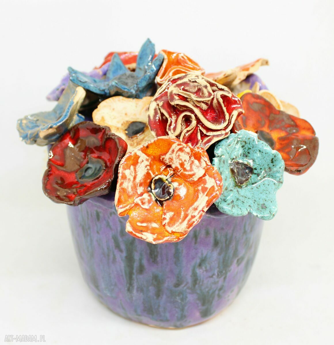 Duży flowerbox handmade z ceramicznymi kwiatami (15 szt.)
