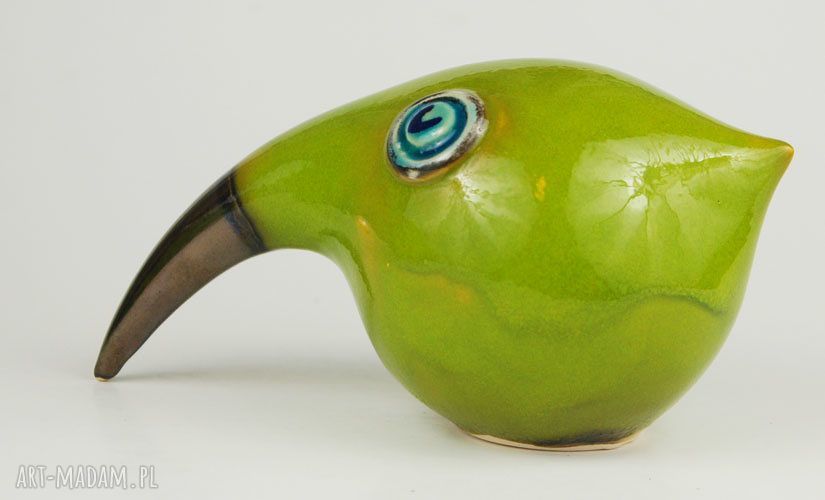 Wielki ptak patrzy - figurki z ceramiki, ręcznie malowane szkliwami