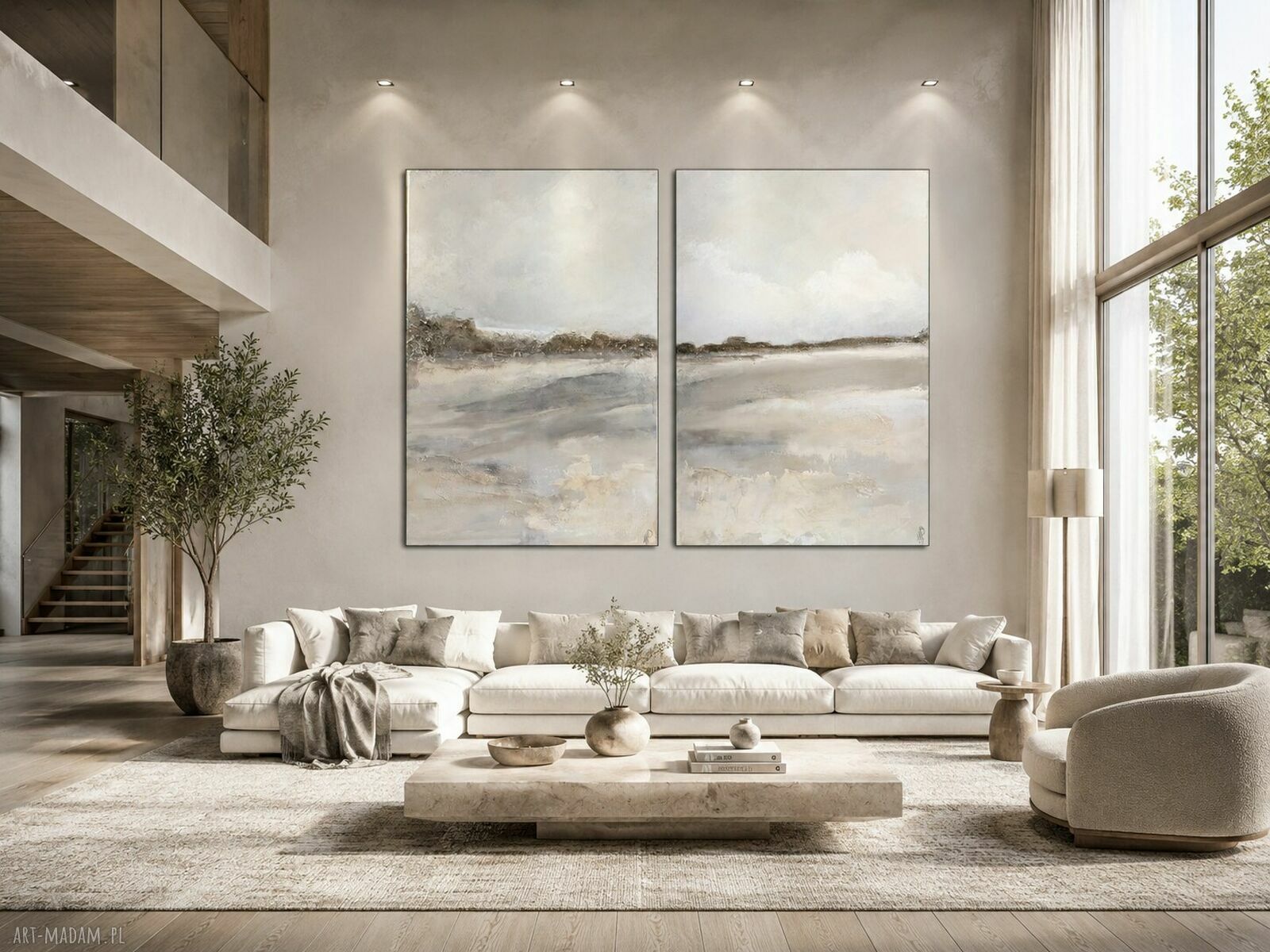 Wielkoformatowy dyptyk abstrakcyjny 120x160 cm - ręcznie malowany obraz strukturalny
