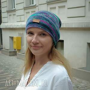 wielobarwna czapka beanie z merynosa