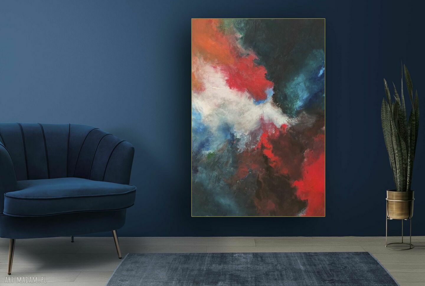 Wielobarwny ręcznie malowany obraz abstrakcja 80x120 cm