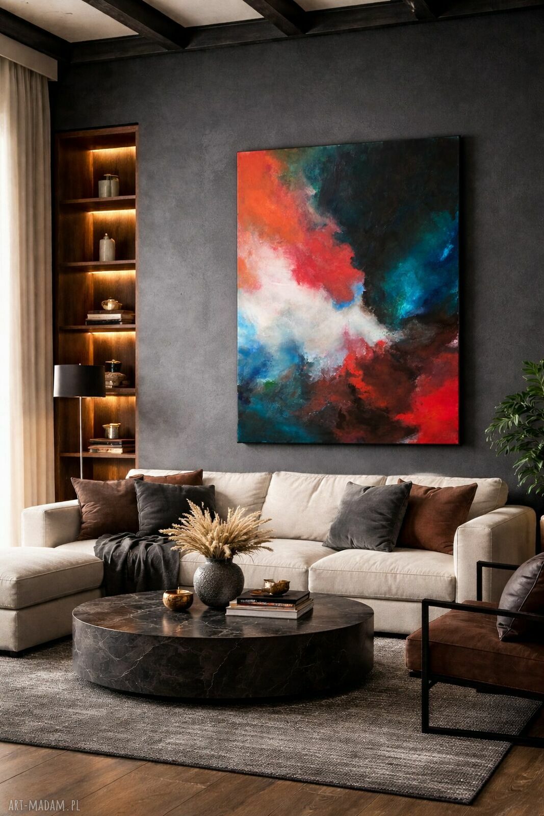 Wielobarwny ręcznie malowany obraz abstrakcja 80x120 cm
