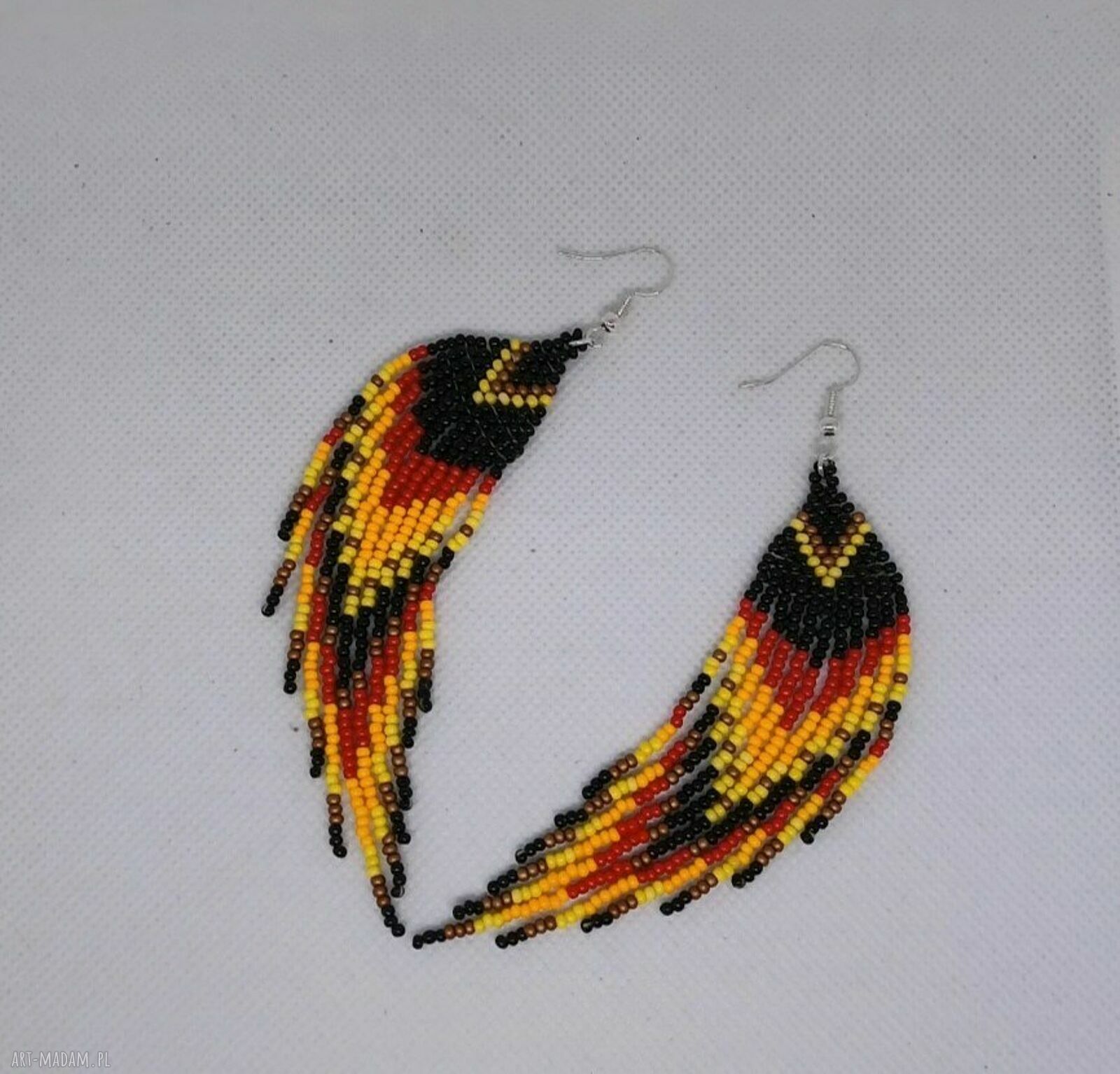 Kolczyki indiańskie z koralików - wielobarwne frędzle handmade
