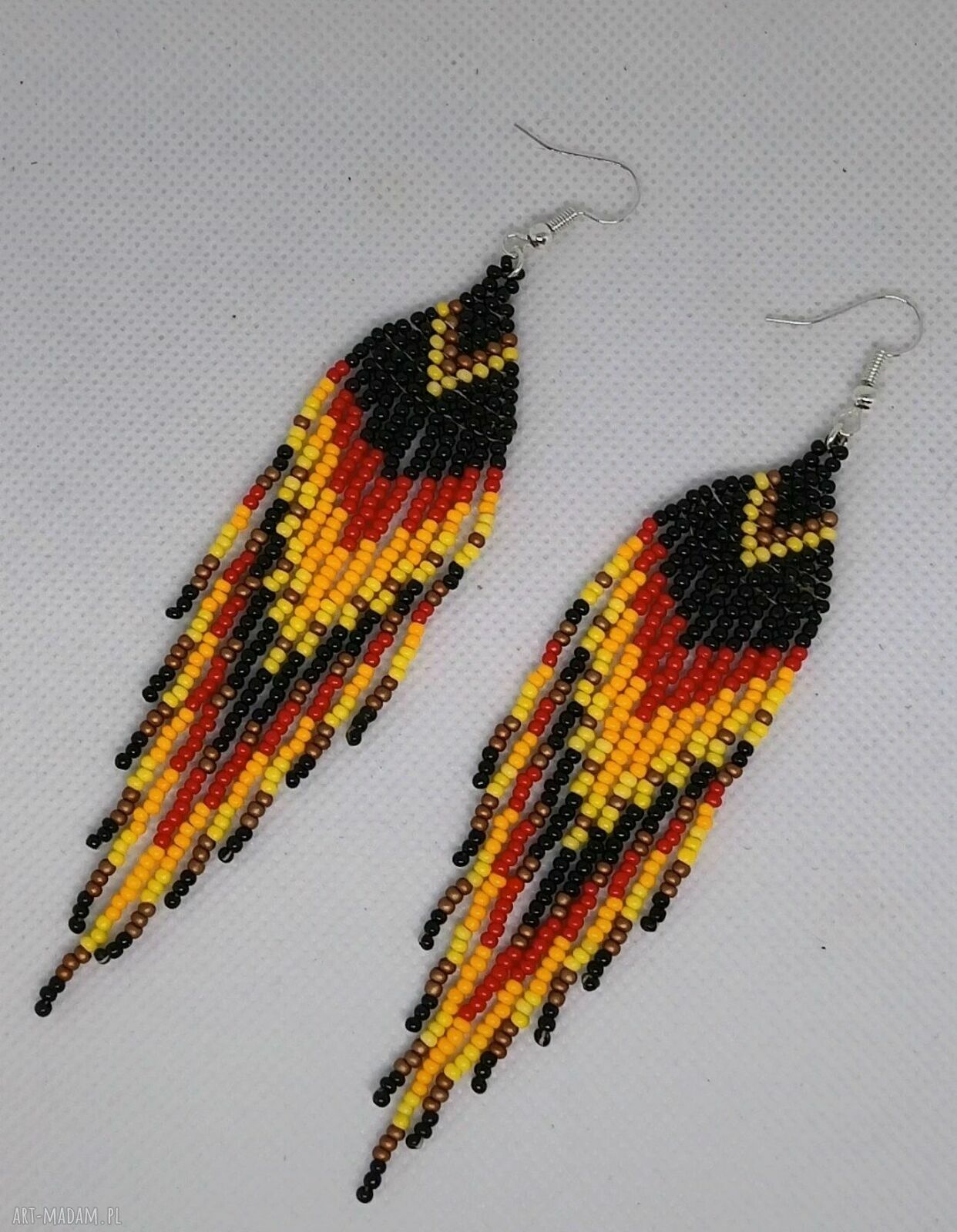 Kolczyki indiańskie z koralików - wielobarwne frędzle handmade