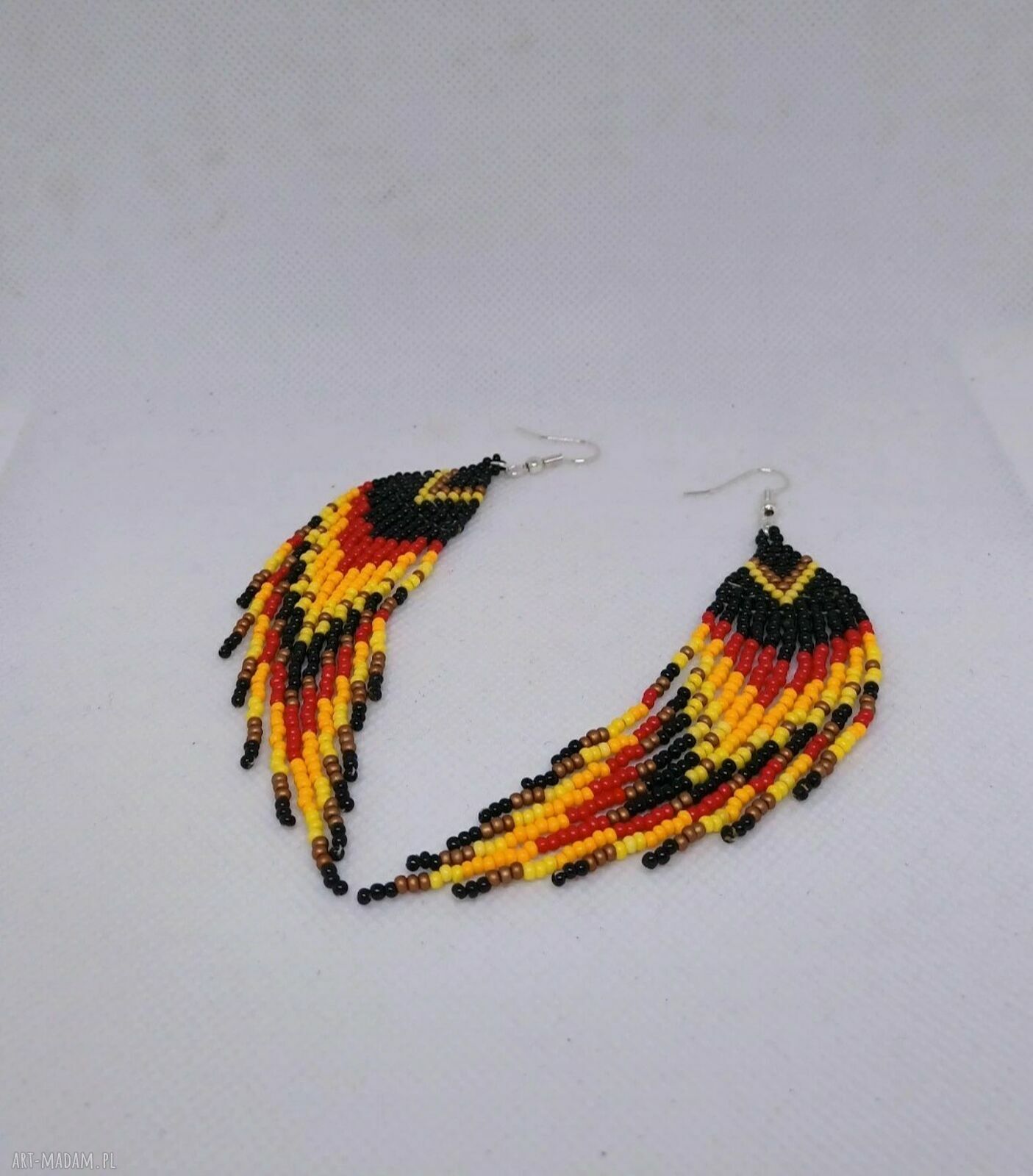Kolczyki indiańskie z koralików - wielobarwne frędzle handmade