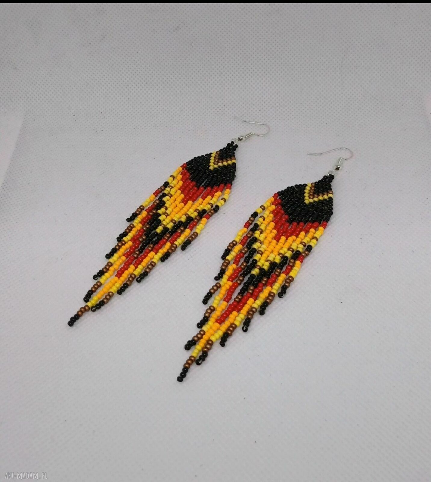Kolczyki indiańskie z koralików - wielobarwne frędzle handmade