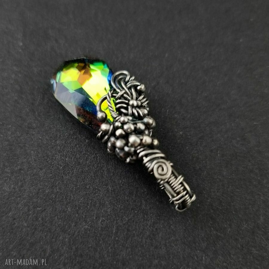 Wisiorek Swarovski Vitrail Medium z oksydowanego srebra - wire-wrapping (Anna Mroczek)