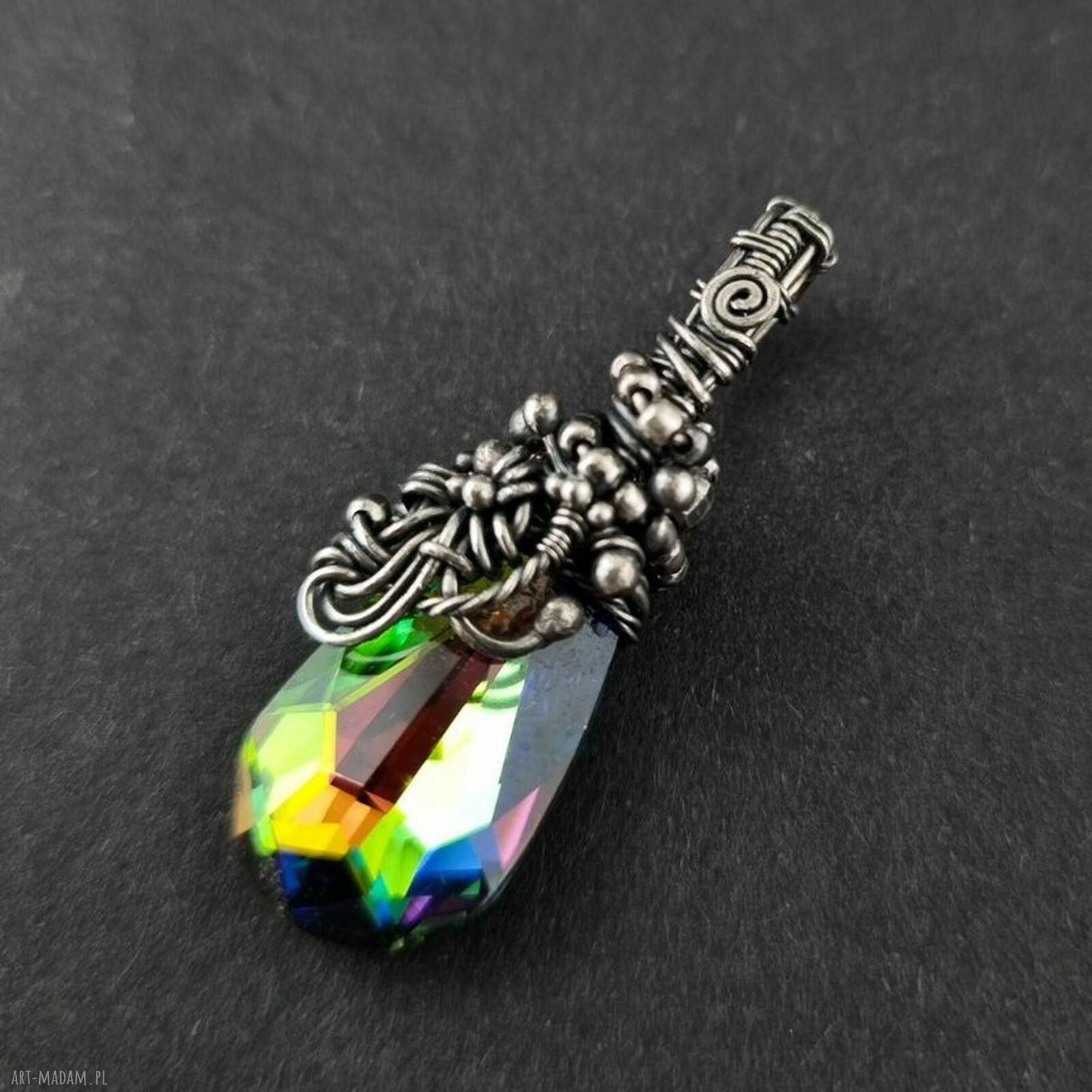 Wisiorek Swarovski Vitrail Medium z oksydowanego srebra - wire-wrapping Anna Mroczek