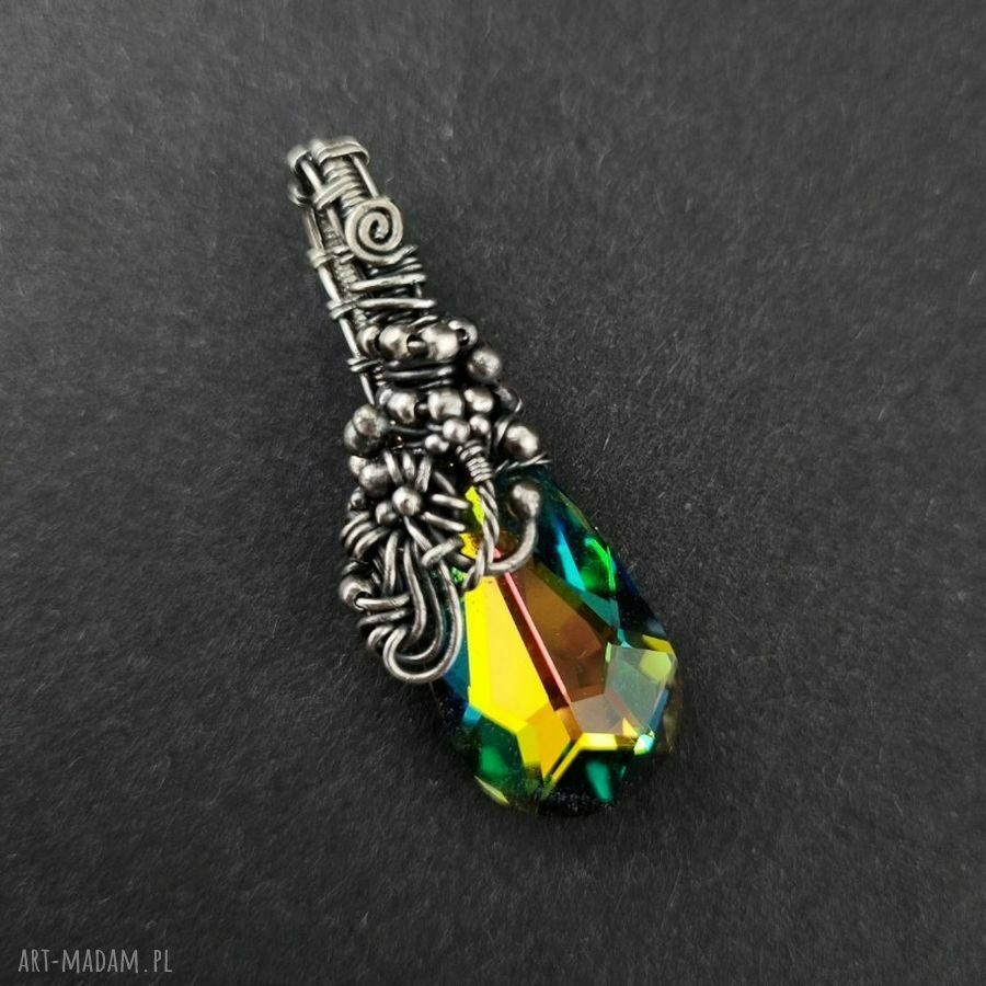 Wisiorek Swarovski Vitrail Medium z oksydowanego srebra - wire-wrapping (Anna Mroczek)