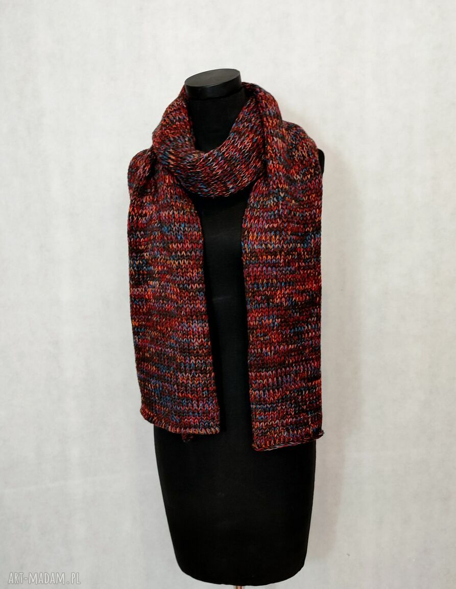 Wielokolorowy ciepły szal z wełny merynosów - handmade unisex