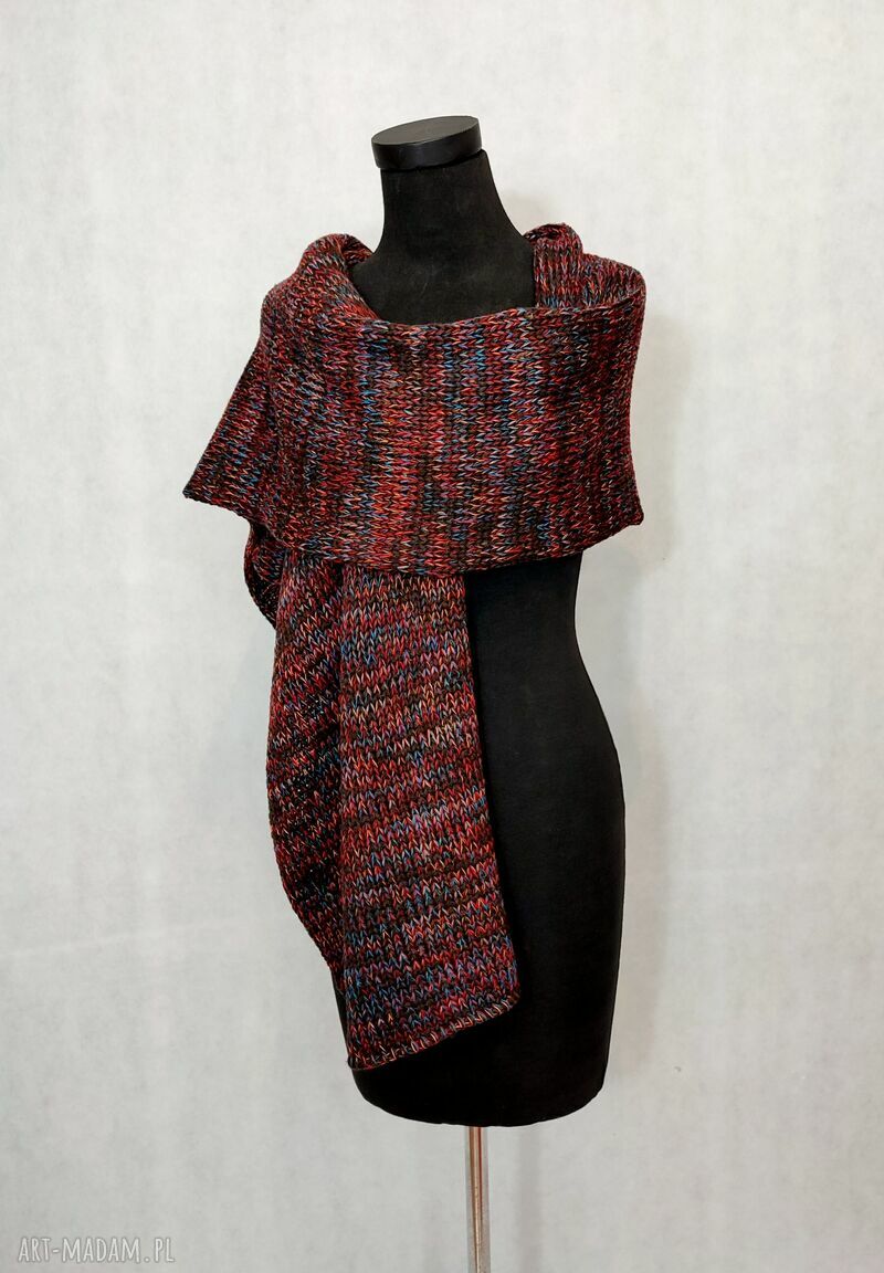 Wielokolorowy ciepły szal z wełny merynosów - handmade unisex