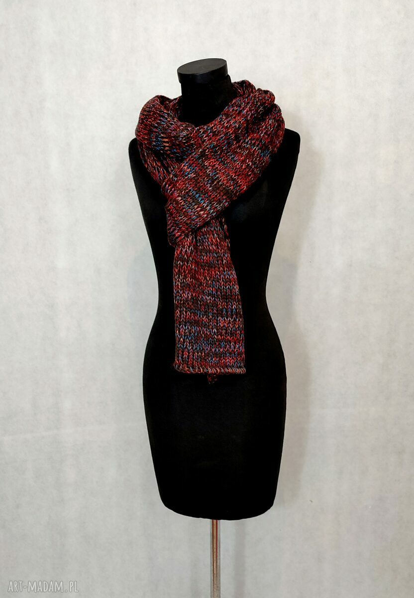 Wielokolorowy ciepły szal z wełny merynosów - handmade unisex