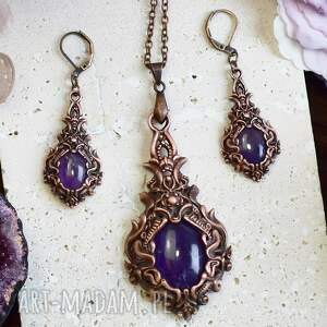 wiktoriański miedziany zestaw - kolczyki i wisiorek