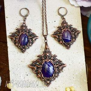 wiktoriański miedziany zestaw - kolczyki i wisiorek