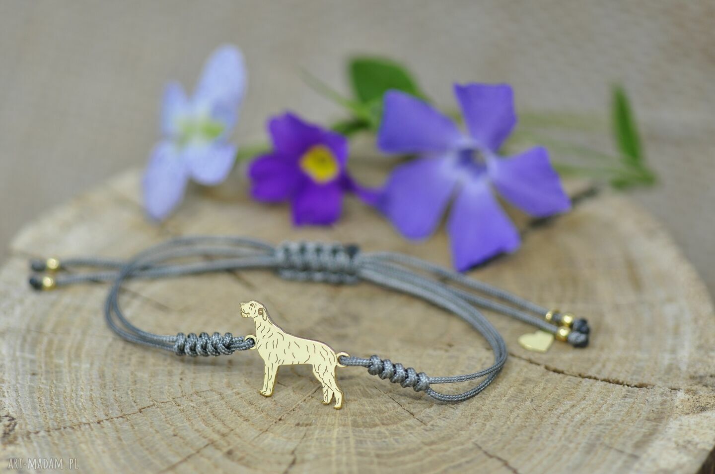 Bransoletka z wilczarzem irlandzkim - srebro 925 pozłacane na szczęście