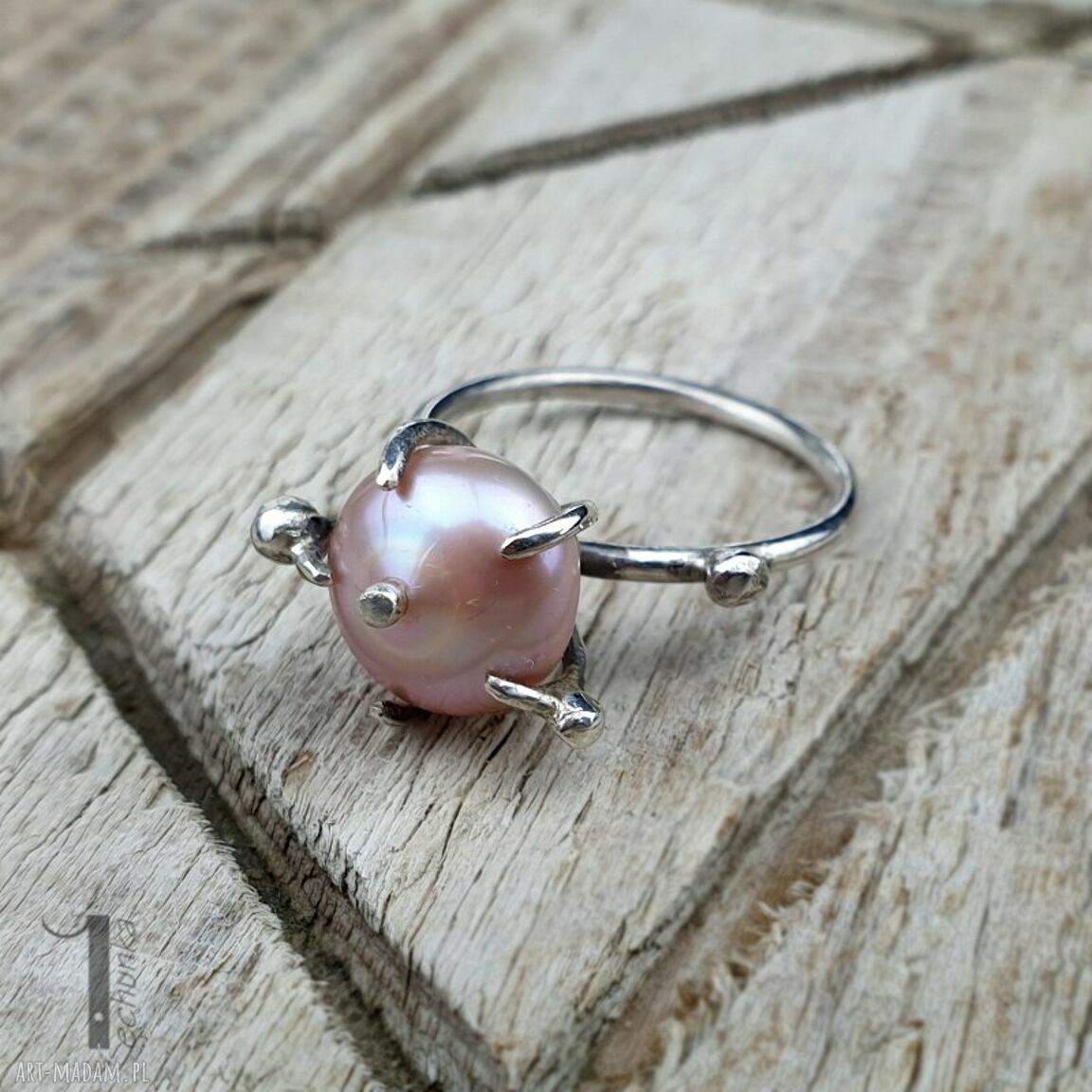 pierścionki: Wild pearl atomic pink II srebrny pierścionek z perłą słodkowodną Handmade