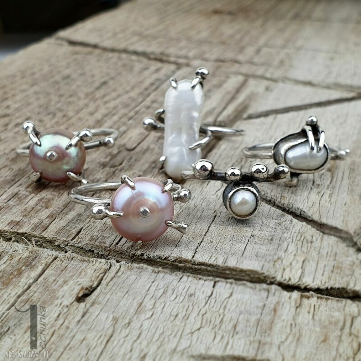 pierścionki: Wild pearl atomic pink II srebrny pierścionek z perłą słodkowodną Handmade