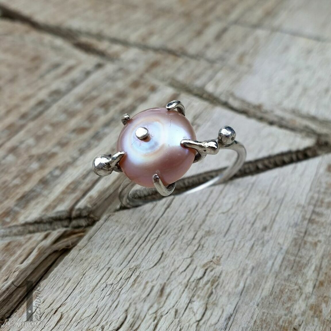 pierścionki: Wild pearl atomic pink II srebrny pierścionek z perłą słodkowodną Handmade