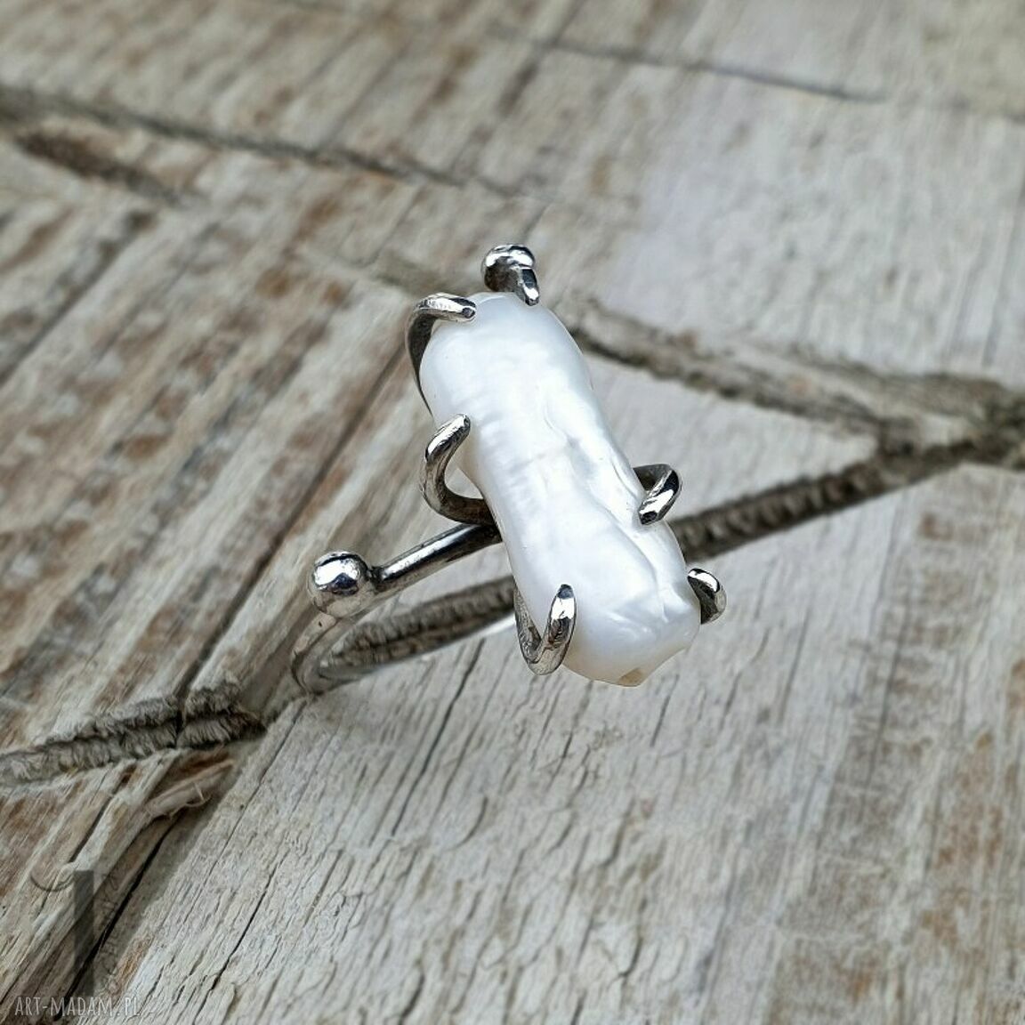 pierścionki: Wild pearl Bpearl srebrny pierścionek z perłą słodkowodną hand made
