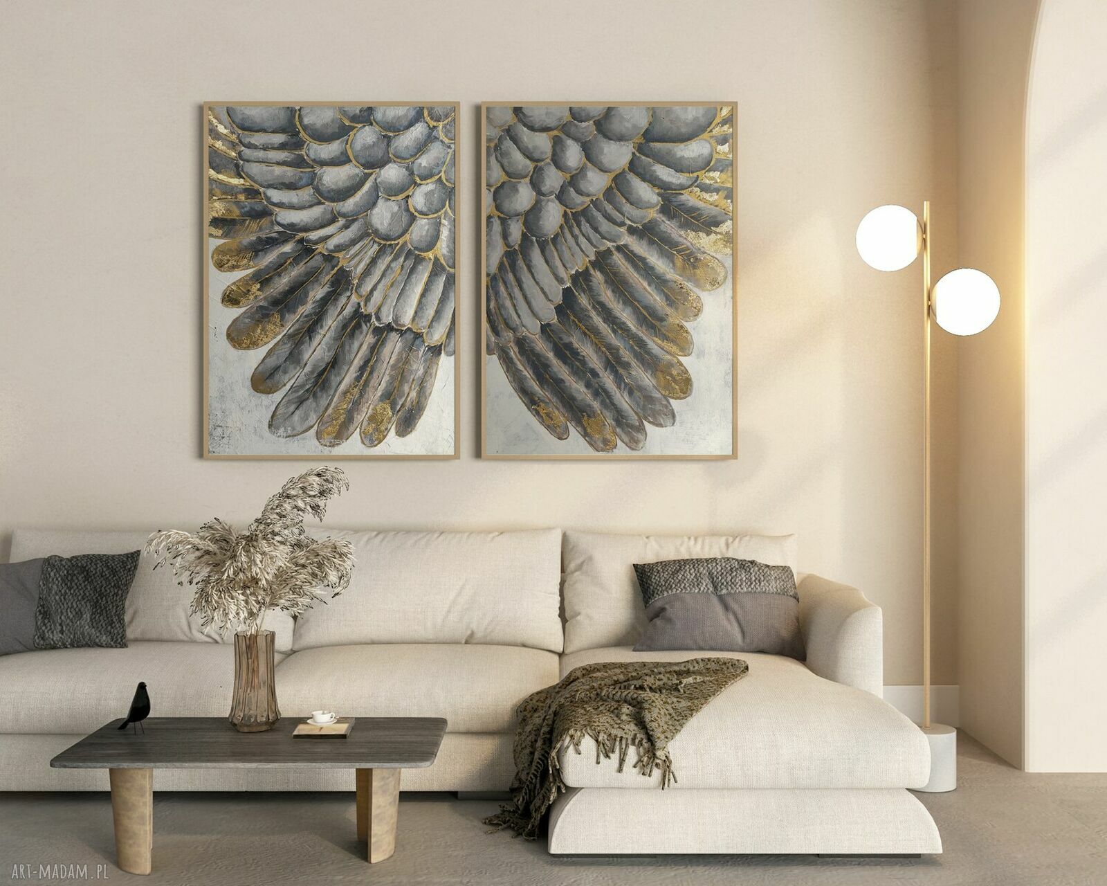 WINGS duży dyptyk 100x140 cm - ręcznie malowany obraz abstrakcyjny z skrzydłami