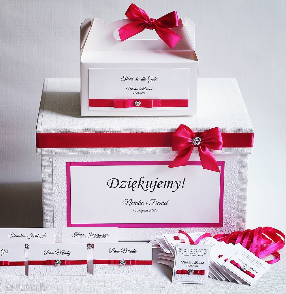 Winietki na stoły weselne Royal Fuchsia z cyrkonią i kokardką - 10 szt.