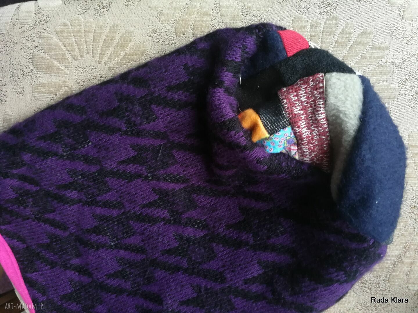 Wiosenna czapka damska fioletowa Smerfetka 60-61 cm na podszewce (box T1)