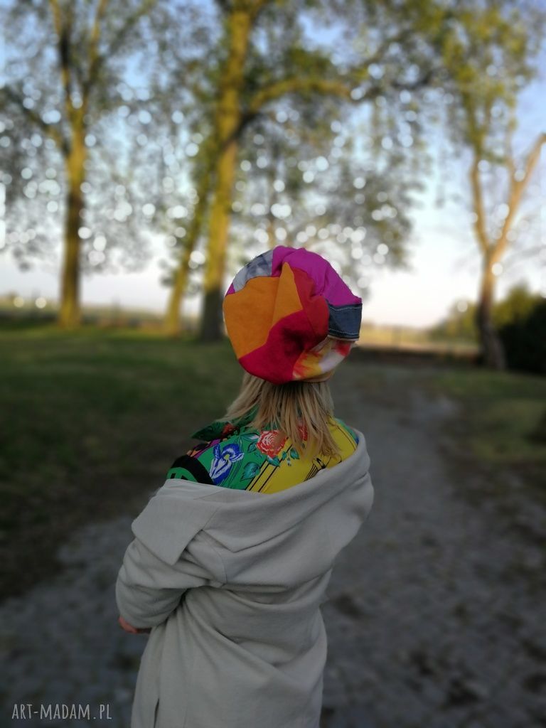 Czapka wiosenna patchworkowa etno boho - damska (59-61 cm)