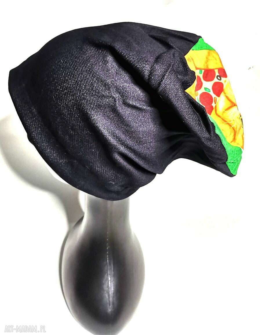 Czapka wiosenna Pizza z kotem - rozciągliwy jeans na podszewce, rozmiar uniwersalny