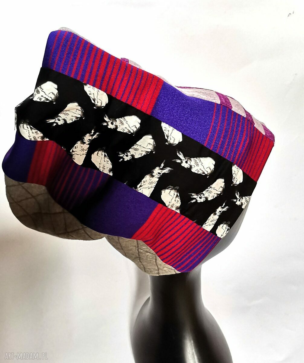Czapka wiosenna Smerfetka folk boho - obwód 58-59 cm i podszewka