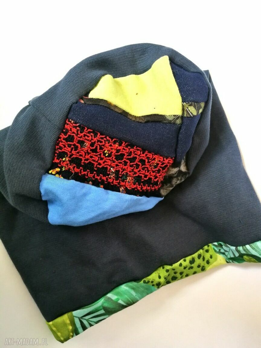 Kolorowa czapka wiosenna Etno-Boho na podszewce - handmade 57-58 cm